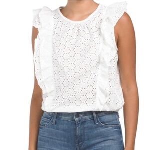 CeCe White Eyelet Ruffle Blouse